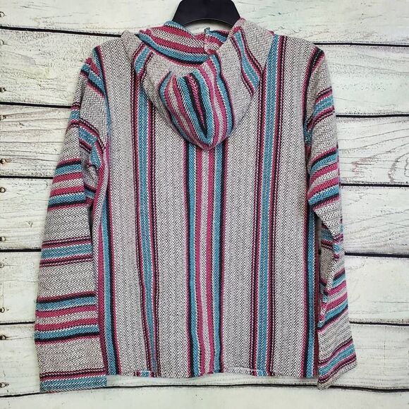 Original Señor Lopez Baja Hoodie Pullover M Multicolor Striped Mexican Jacket - Picture 3 of 6